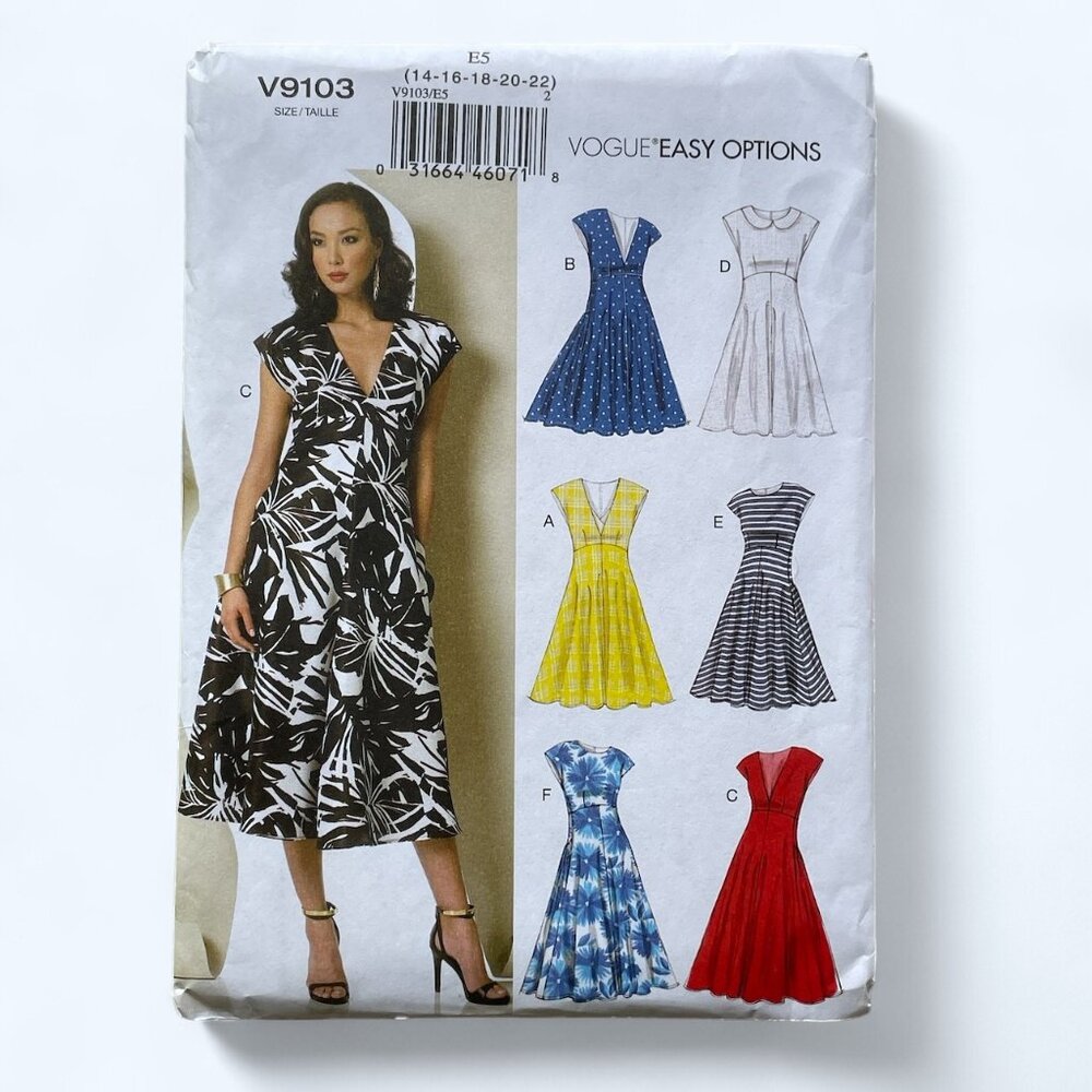 Vogue Sewing Pattern V9103 Easy Options Flare Dress 14 16 18 20 22 FF Uncut 2015